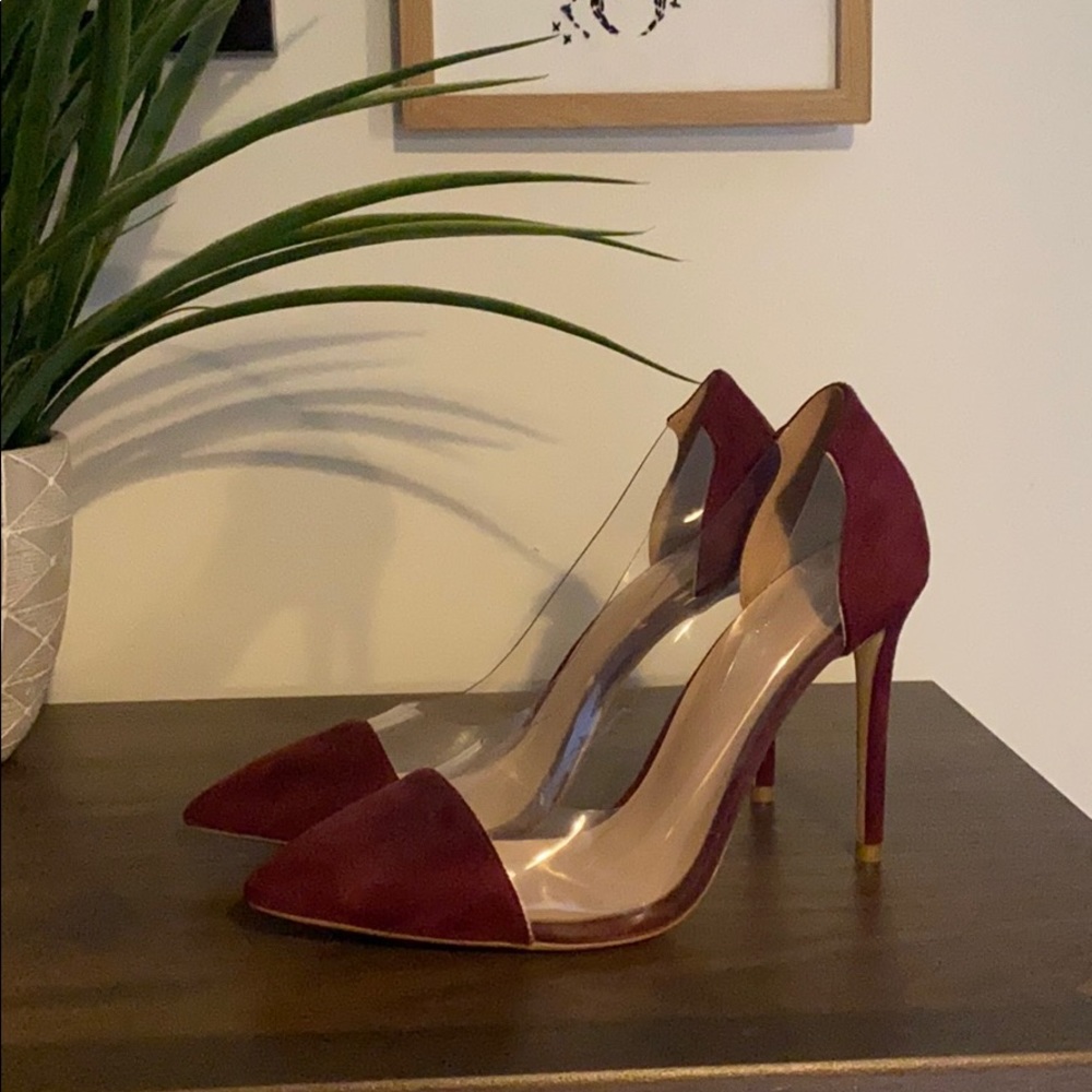 Transparent Maroon High heel stilettos.